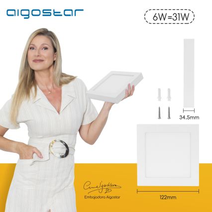 Aigostar - LED stropna nadgradna svjetiljka LED/6W/230V 4000K 12,2x12,2 cm bijela