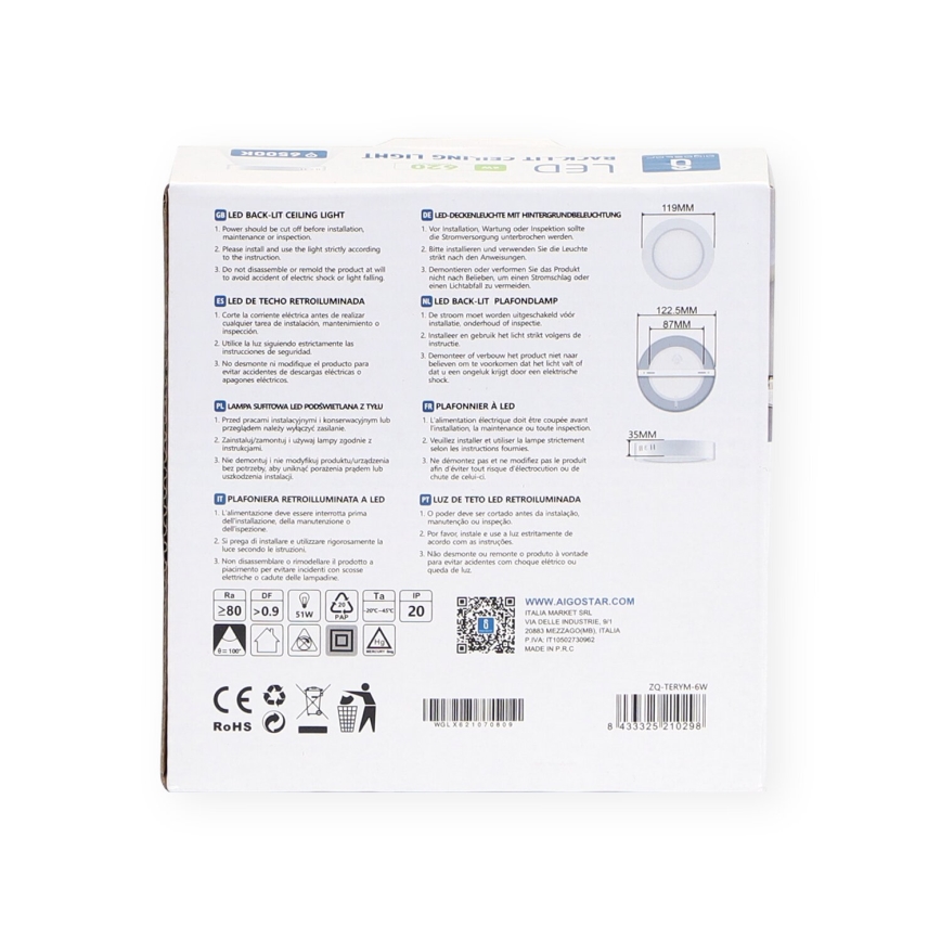 Aigostar - LED Stropna nadgradna svjetiljka LED/6W/230V pr. 12,3 cm 3000K bijela