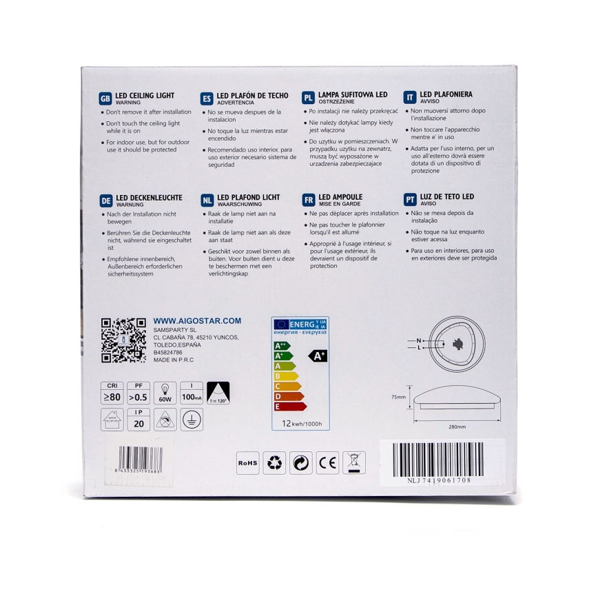 Aigostar - LED stropna svjetiljka LED/12W/230V 3000K promjer 28 cm