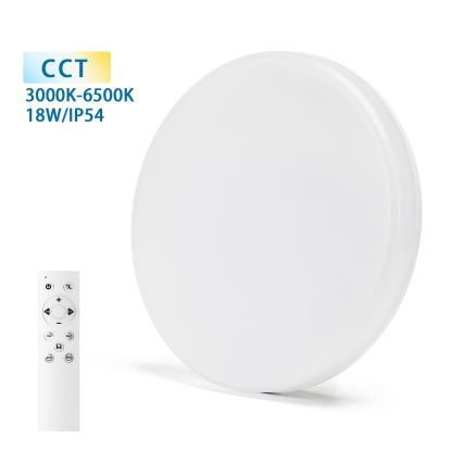 Aigostar - LED Prigušiva stropna svjetiljka za kupaonicu LED/18W/230V 3000-6000K IP54 + daljinski upravljač