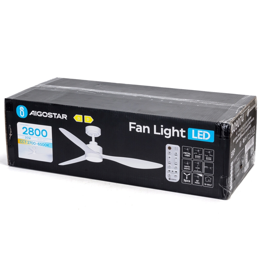 Aigostar - LED stropni ventilator s prigušivanjem svjetla LED/20W/230V 2700-6500K 132cm bijeli + daljinski upravljač
