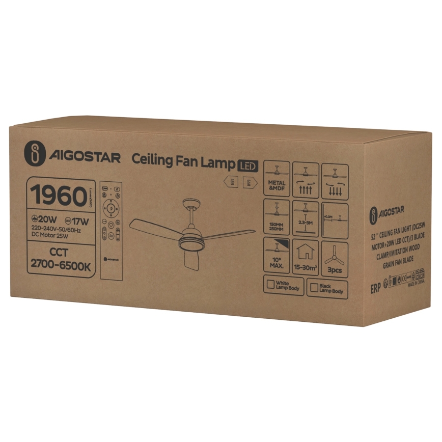 Aigostar - LED stropni ventilator s prigušivanjem svjetla LED/20W/230V 2700-6500K 132cm bijela/bež + daljinski upravljač