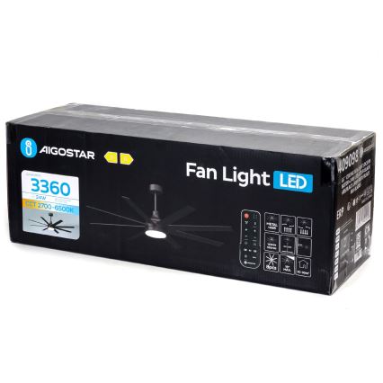 Aigostar - LED stropni ventilator s prigušivanjem svjetla LED/24W/230V 2700-6500K 165cm crni + daljinski upravljač