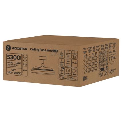 Aigostar - LED stropni ventilator s prigušivanjem svjetla LED/50W/230V 2700-6500K 106 cm bijeli + daljinski upravljač