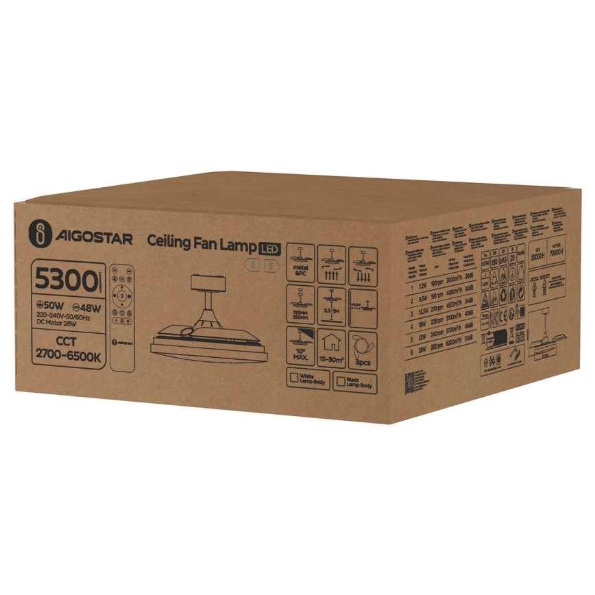 Aigostar - LED stropni ventilator s prigušivanjem svjetla LED/50W/230V 2700-6500K 106 cm bijeli + daljinski upravljač