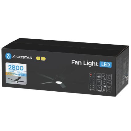 Aigostar - LED stropni ventilator s prigušavanjem LED/20W/230V 2700-6500K 132 cm crni + daljinski upravljač