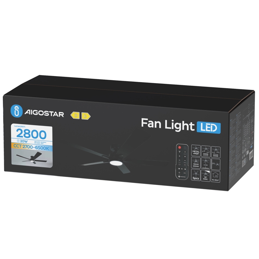 Aigostar - LED stropni ventilator s prigušavanjem LED/20W/230V 2700-6500K 132 cm crni + daljinski upravljač
