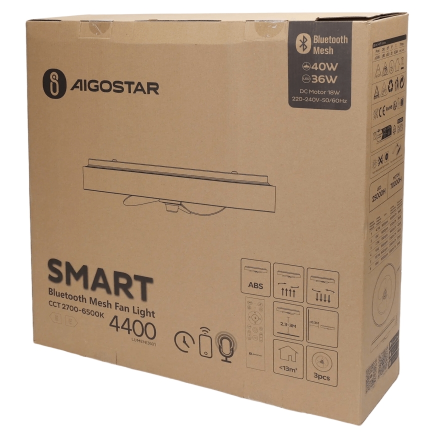 Aigostar - LED stropna svjetiljka s ventilatorom MESH LED/40W/230V 2700-6500K crna + daljinski upravljač