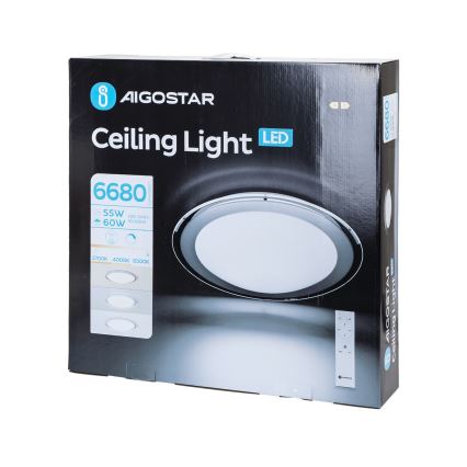 Aigostar - LED Dimming Stropno svjetlo LED/60W/230V 2700-6500K Ø 52,7 cm krom + daljinski upravljač