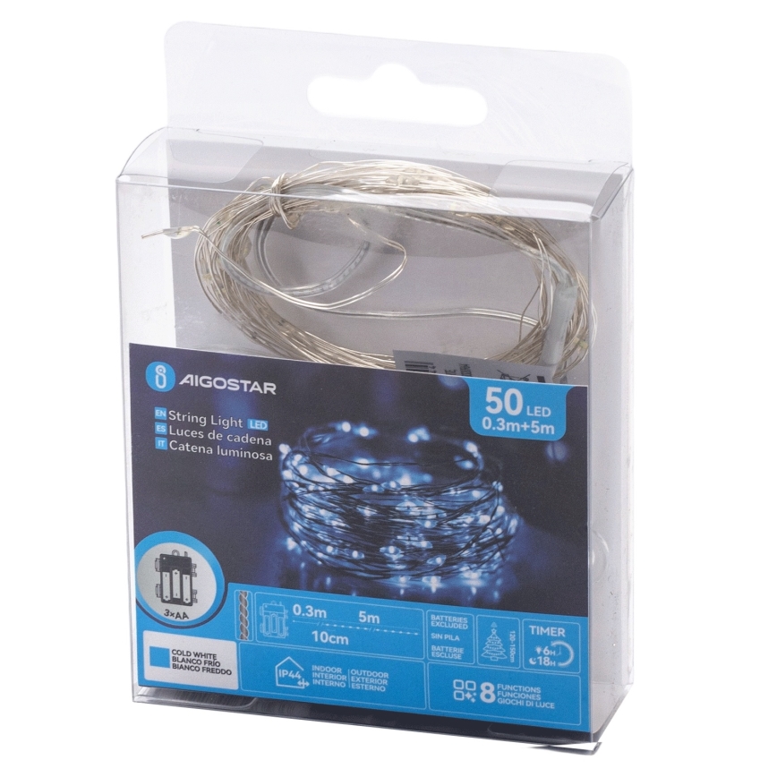 Aigostar - LED vanjski niz 50xLED/3xAA IP44 5,3 m hladno bijela
