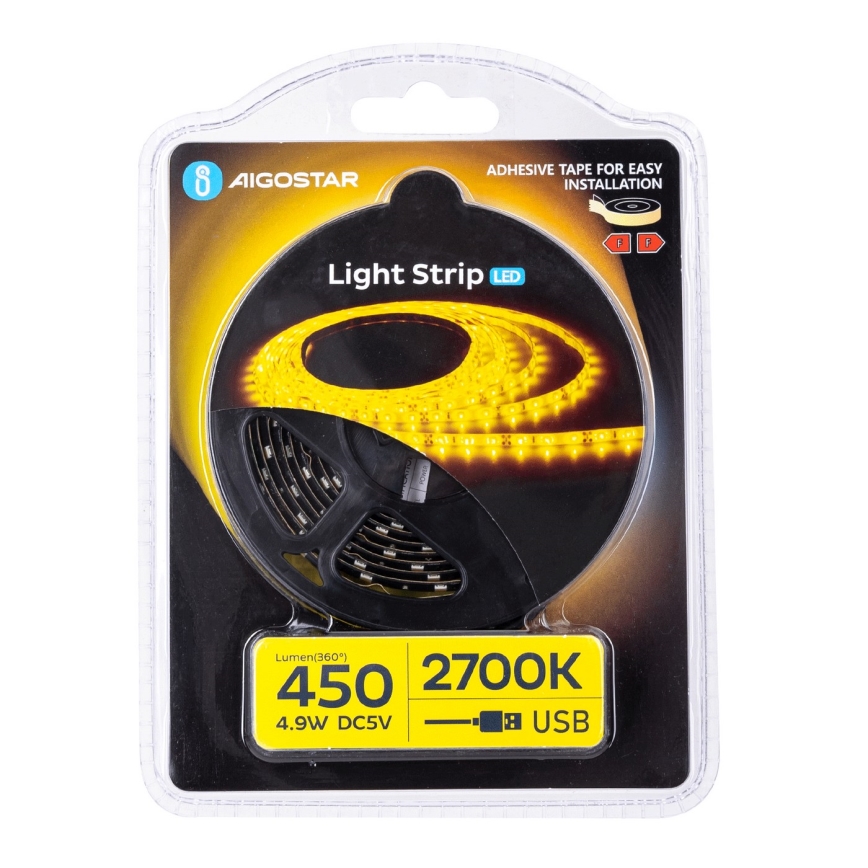 Aigostar - LED Traka 2m LED/4,9W/5V 2700K IP65 crna