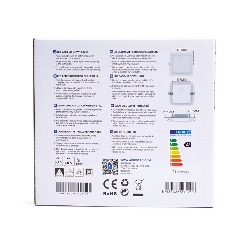 Aigostar - LED Ugradbena svjetiljka LED/15W/230V 17,5x17,5 cm 3000K bijela