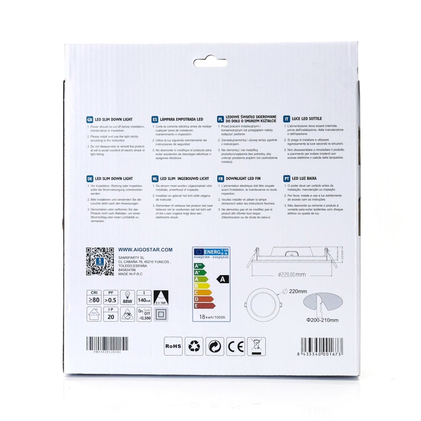 Aigostar - LED Ugradbena svjetiljka ULTRATHIN LED/18W/230V 4000K bijela