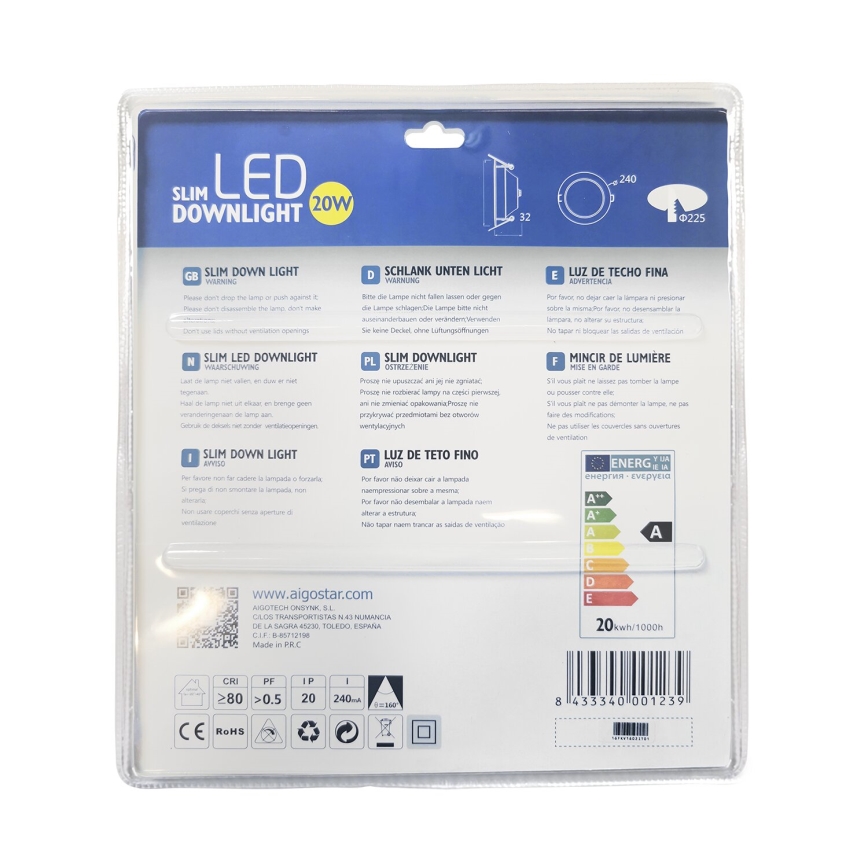 Aigostar - LED Ugradbena svjetiljka ULTRATHIN LED/20W/230V 3000K mat krom