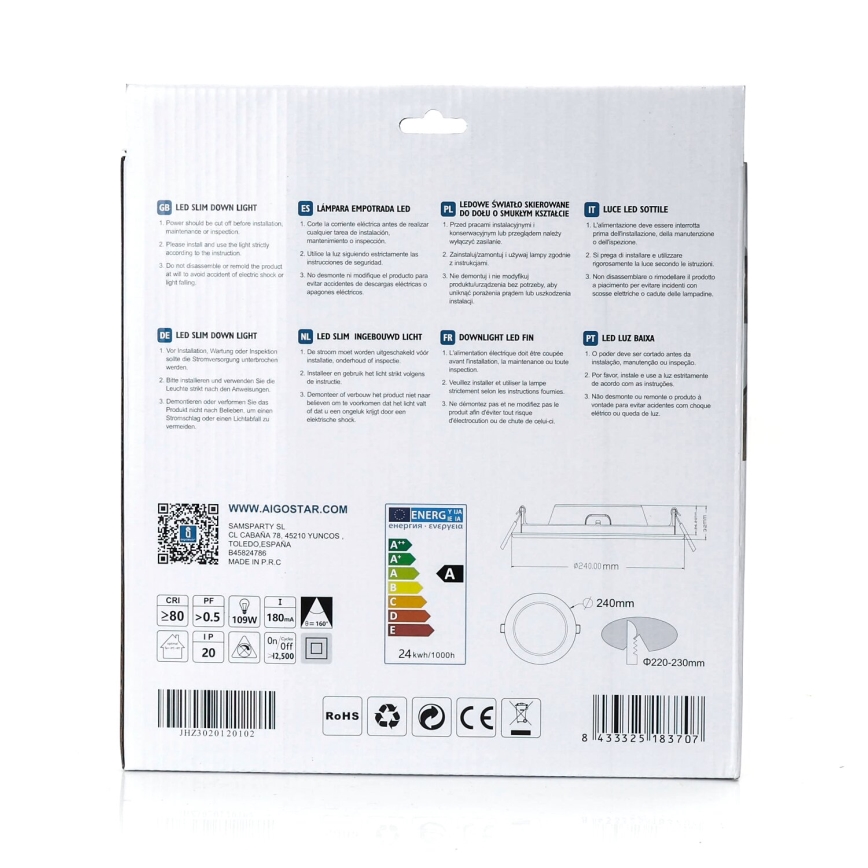 Aigostar - LED Ugradbena svjetiljka ULTRATHIN LED/24W/230V 4000K bijela