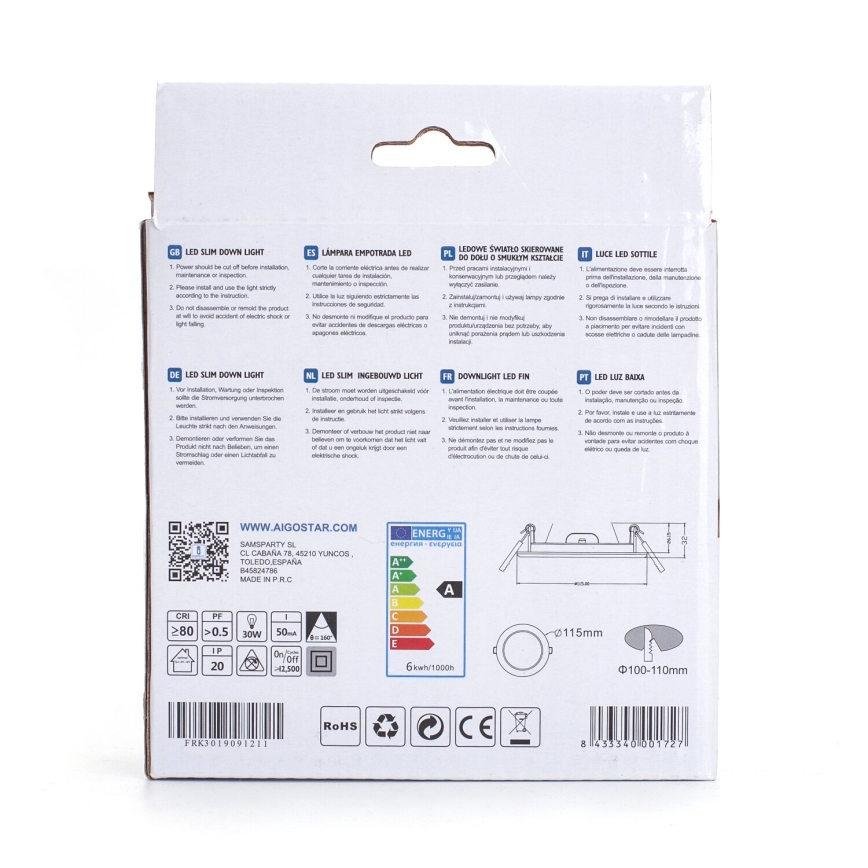 Aigostar - LED Ugradbena svjetiljka ULTRATHIN LED/6W/230V 3000K bijela