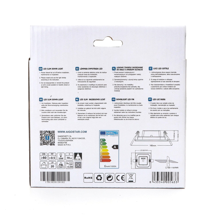 Aigostar - LED Ugradbena svjetiljka ULTRATHIN LED/6W/230V 6000K bijela