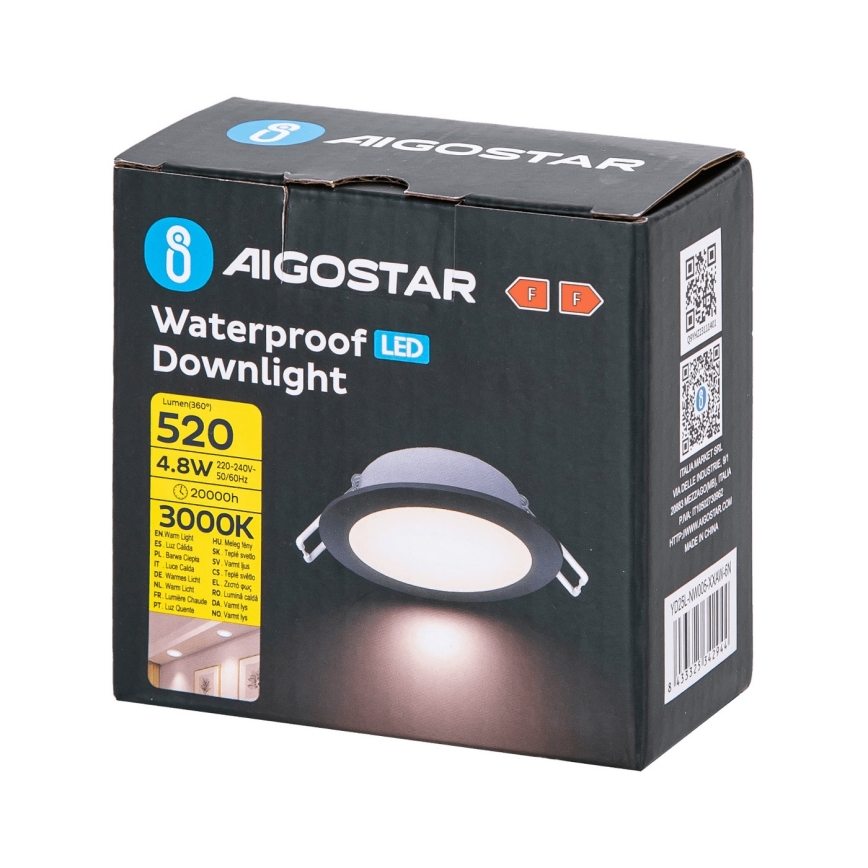 Aigostar - LED Ugradbena svjetiljka za kupaonicu LED/4,8W/230V 3000K crna IP65