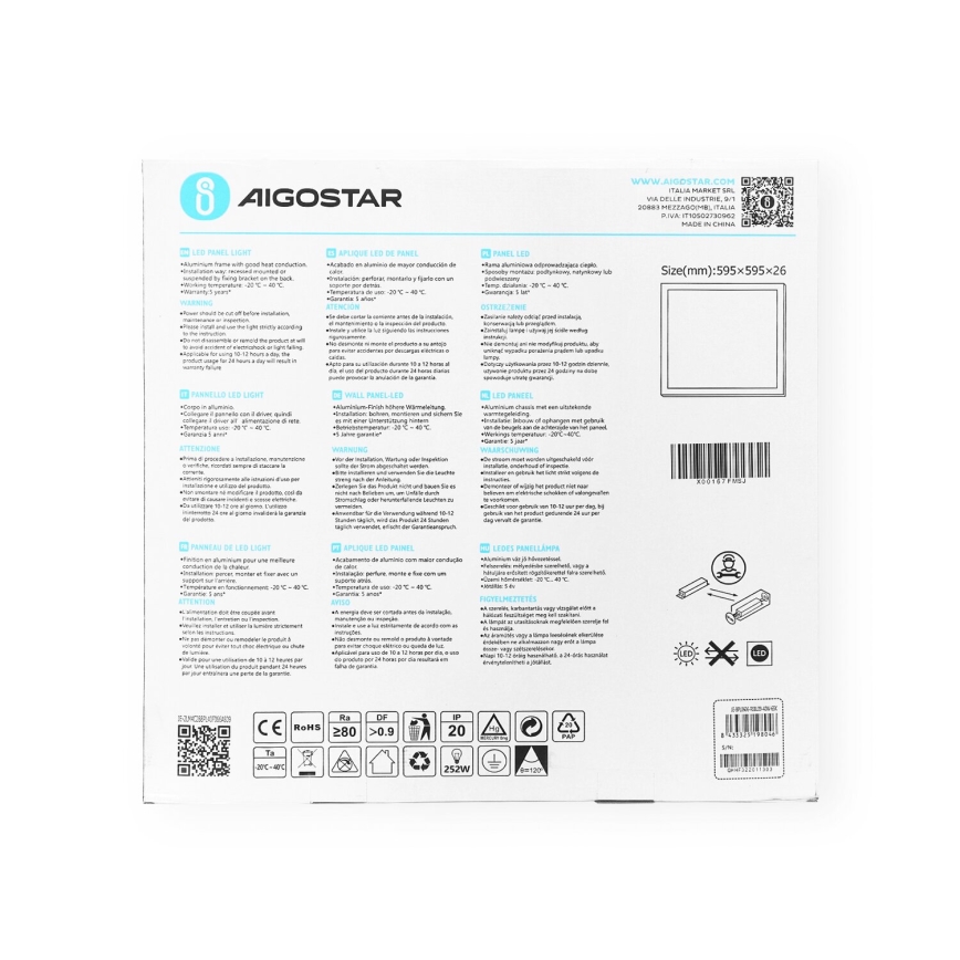 Aigostar - LED Ugradbeni panel LED/40W/230V 6500K 60x60cm bijela