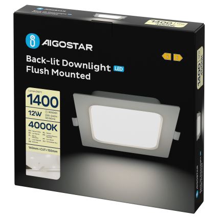 Aigostar - LED Ugradna svjetiljka LED/12W/230V 4000K 17,5x17,5 cm bijela