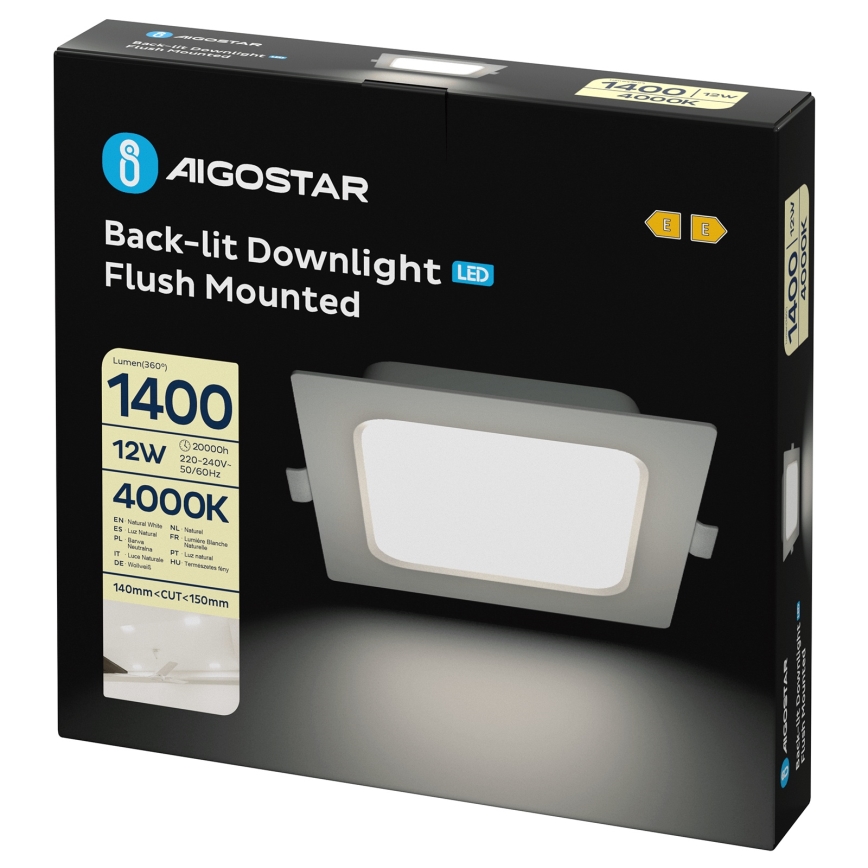 Aigostar - LED Ugradna svjetiljka LED/12W/230V 4000K 17,5x17,5 cm bijela