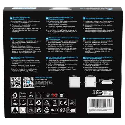 Aigostar - LED Ugradna svjetiljka LED/12W/230V 6500K 17,5x17,5 cm bijela