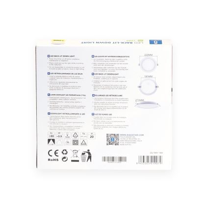 Aigostar - LED ugradna svjetiljka LED/18W/230V 3000K Ø 22,2 cm bijela