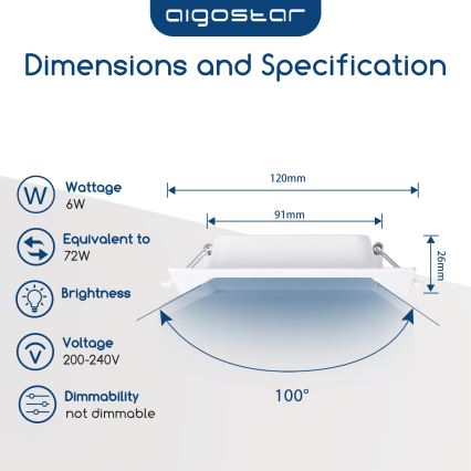 Aigostar - LED ugradna svjetiljka LED/6W/230V 3000K 12x12 cm bijela