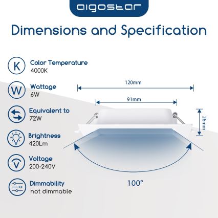 Aigostar - LED ugradna svjetiljka LED/6W/230V 4000K 12x12 cm bijela