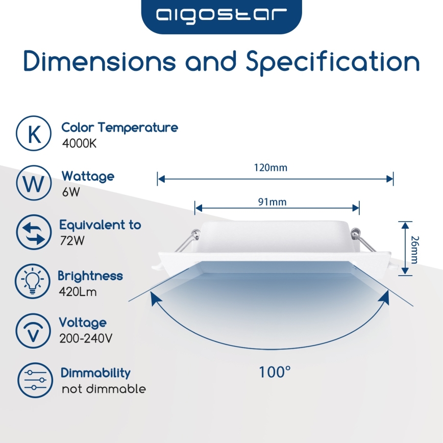 Aigostar - LED ugradna svjetiljka LED/6W/230V 4000K 12x12 cm bijela
