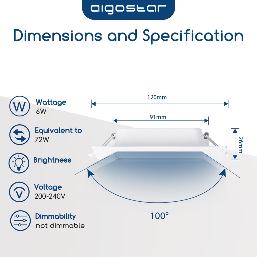 Aigostar - LED ugradna svjetiljka LED/6W/230V 6500K 12x12 cm bijela