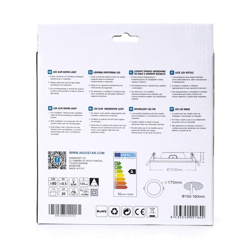 Aigostar - LED ugradna svjetiljka ULTRATHIN LED/16W/230V 4000K bijela