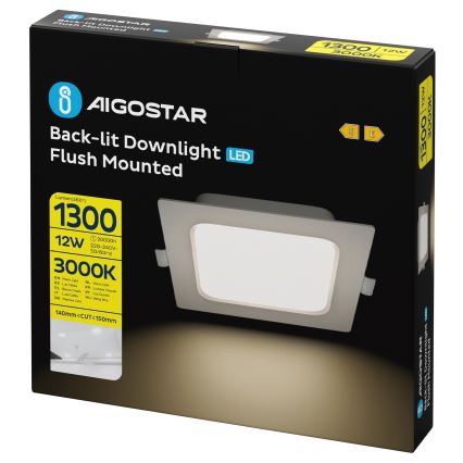 Aigostar - LED ugradno svjetlo LED/12W/230V 3000K 17,5x17,5 cm bijela