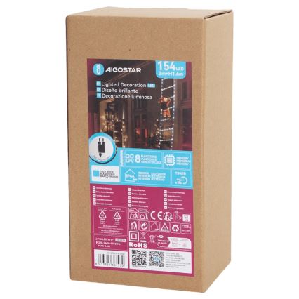 Aigostar - LED vanjska božićna dekoracija 154xLED/8 funkcija 1,6m IP44 hladno bijela