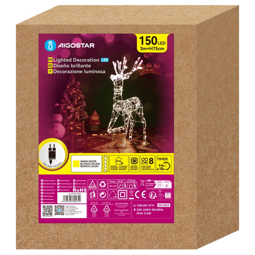 Aigostar - LED Vanjska božićna dekoracija LED/3,6W/31/230V 2700K 75 cm IP44 sob