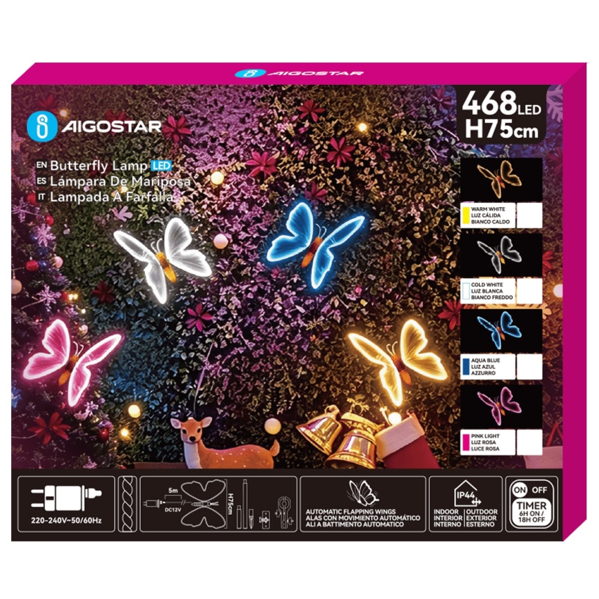 Aigostar - LED vanjska dekoracija 468xLED/18W/230V 75 cm IP44 leptir/hladno bijelo svjetlo