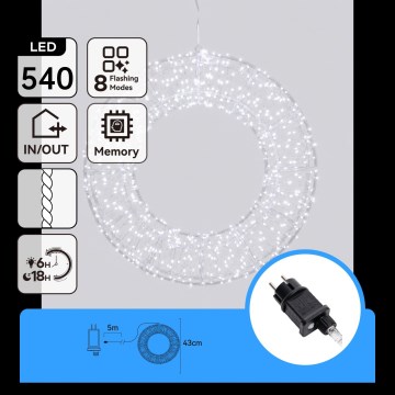 Aigostar - LED Vanjska božićna dekoracija 540xLED/6W/230V IP44 hladno bijela 45 cm krug