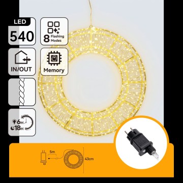 Aigostar - LED vanjska božićna dekoracija 540xLED/6W/230V IP44 topla bijela 45 cm krug