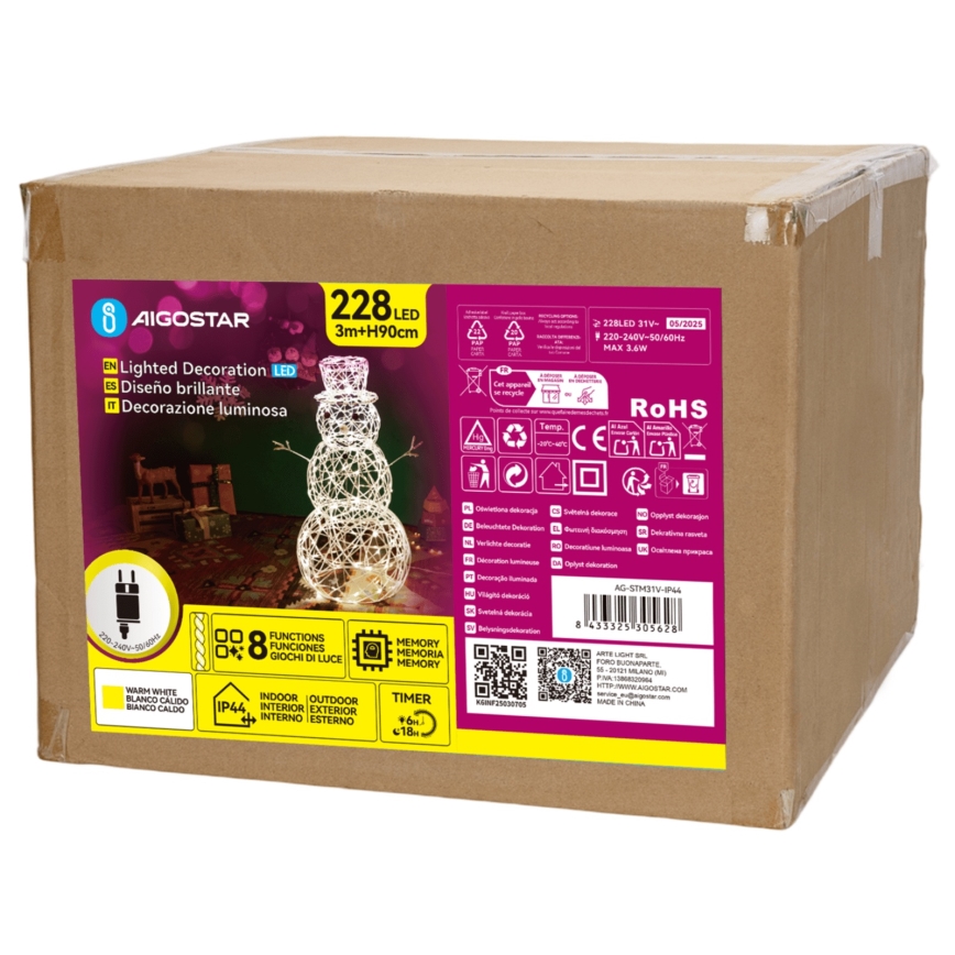 Aigostar - LED vanjska božićna dekoracija LED/3,6W/31/230V 2700K 90 cm IP44 snjegović