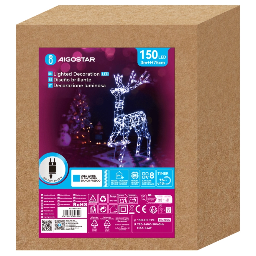 Aigostar - LED Vanjska božićna dekoracija LED/3,6W/31/230V 6500K 75 cm IP44 sob