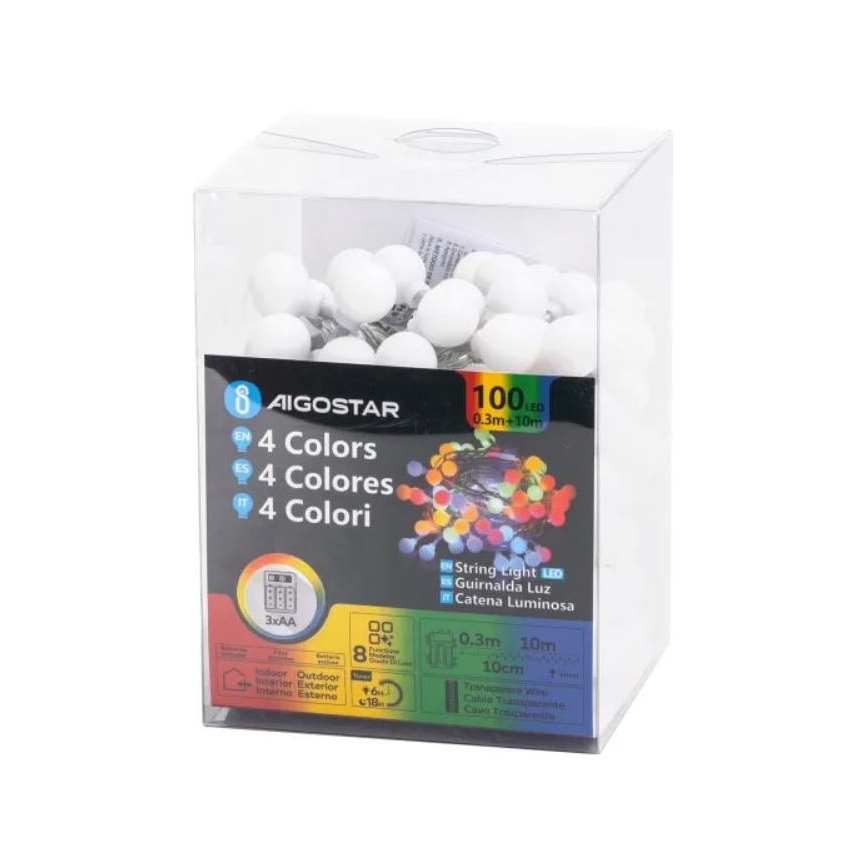 Aigostar - LED vanjski božićni lanac 100xLED/3xAA/8 funkcija 10,3 m IP44 višebojan