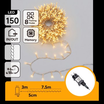 Aigostar - LED vanjska božićna girlanda 150xLED/8 funkcija 10,3m IP44 topla bijela