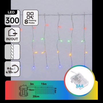 Aigostar - LED vanjska božićna girlanda 300xLED/8 funkcija 3xAA 18x0,4m IP44 višebojna
