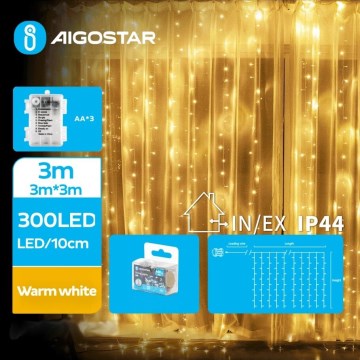 Aigostar - LED vanjska božićna girlanda 300xLED/8 funkcija 3xAA 6x2m IP44 toplo bijela