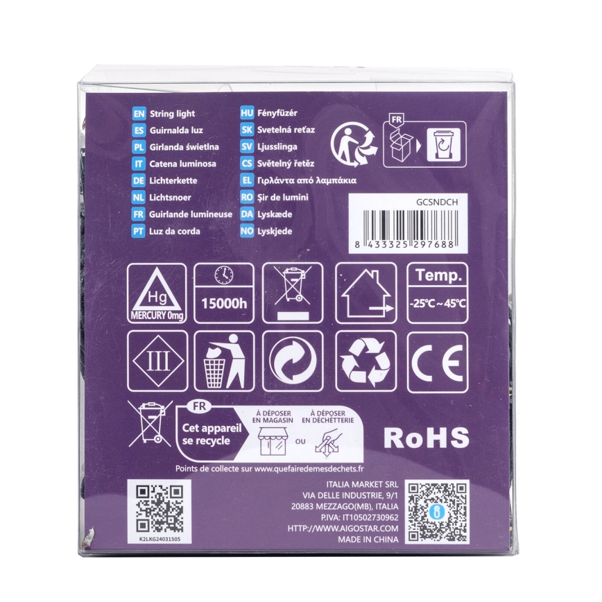 Aigostar-LED Vanjska božićna girlanda 300xLED/8 funkcija 3xAA 15,3m IP44 toplo bijela