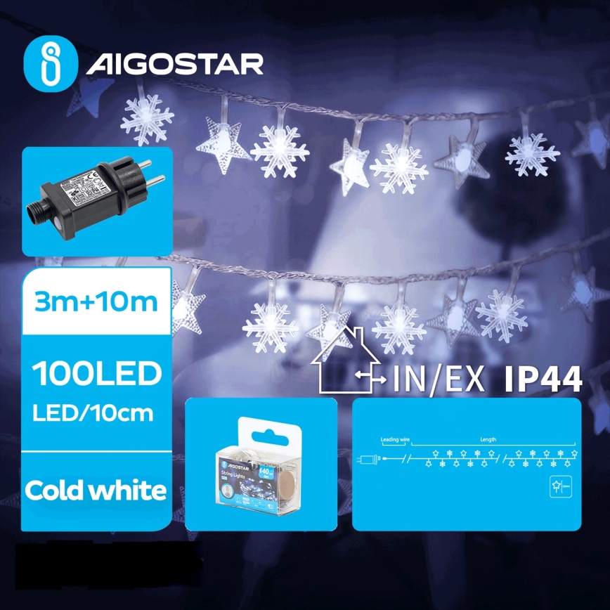 Aigostar - LED Vanjska božićna svjetlosna lanac 100xLED/8 funkcija 13m IP44 hladno bijela