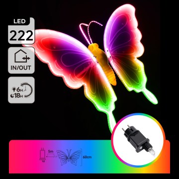 Aigostar - LED vanjska dekoracija 222xLED/12W/230V 60 cm IP44 leptir/višebojno
