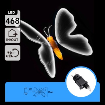 Aigostar - LED vanjska dekoracija 468xLED/18W/230V 75 cm IP44 leptir/hladno bijelo svjetlo