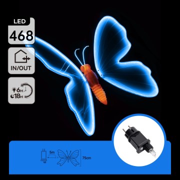 Aigostar - LED vanjska dekoracija 468xLED 75 cm IP44 leptir/plava