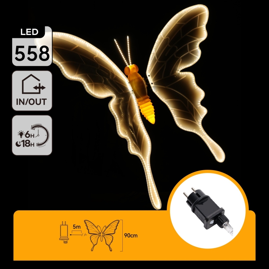 Aigostar - LED Vanjska dekoracija 558xLED 90 cm IP44 leptir/topla bijela